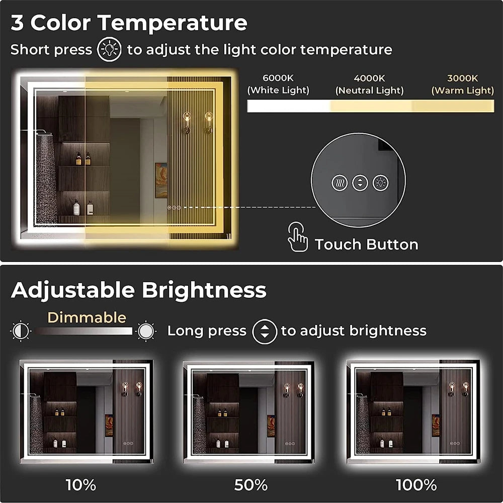 Wisfor LED Backlit Bathroom Mirror Dimmable Vanity Wall