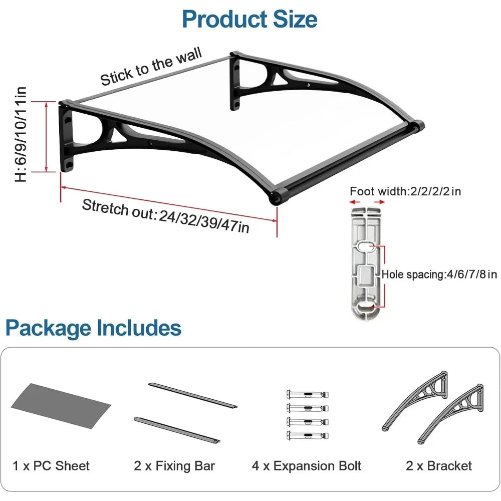 Premium Polycarbonate Door Awning for UV Rain and Snow Protection