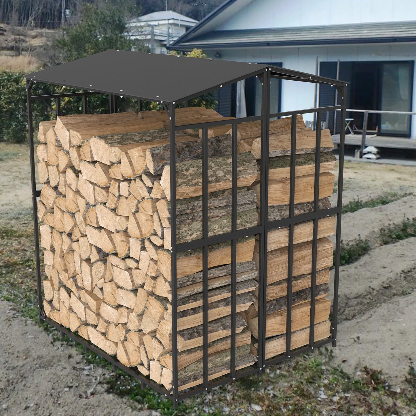 Heavy Duty Outdoor Firewood Rack With Waterproof Cover