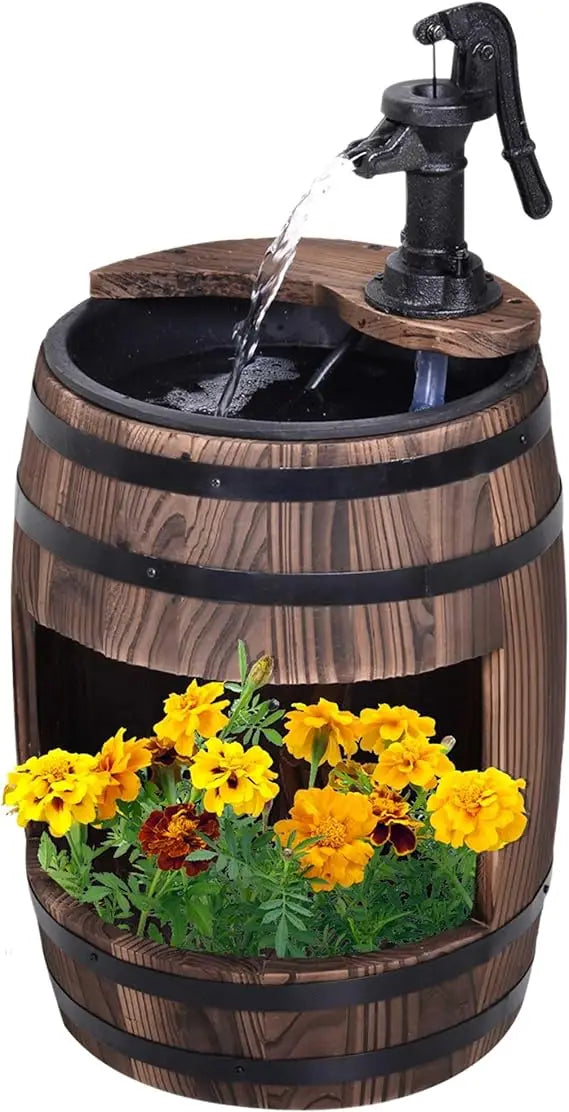 Aosom LLC Rustic Apple Barrel Garden Water Fountain