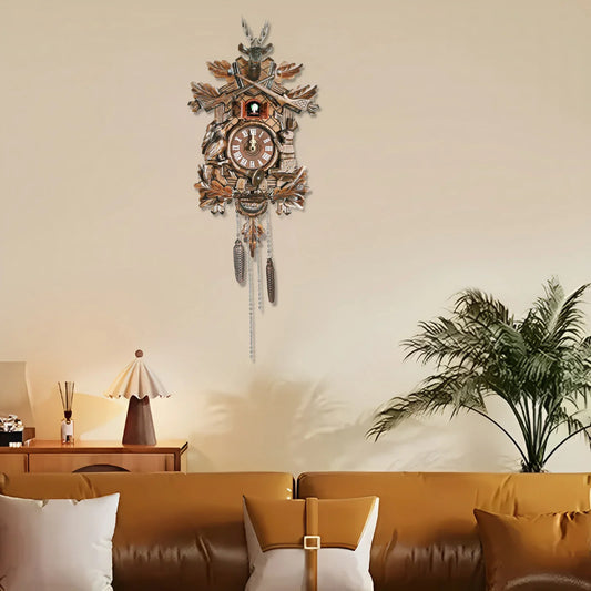Display Retro Cuckoo Wall Clock Nordic Vintage Wooden