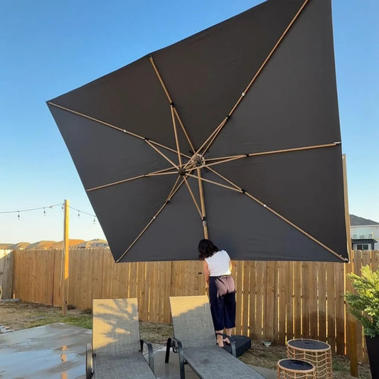 Teak Finished Aluminum Cantilever Umbrella Windproof Patio