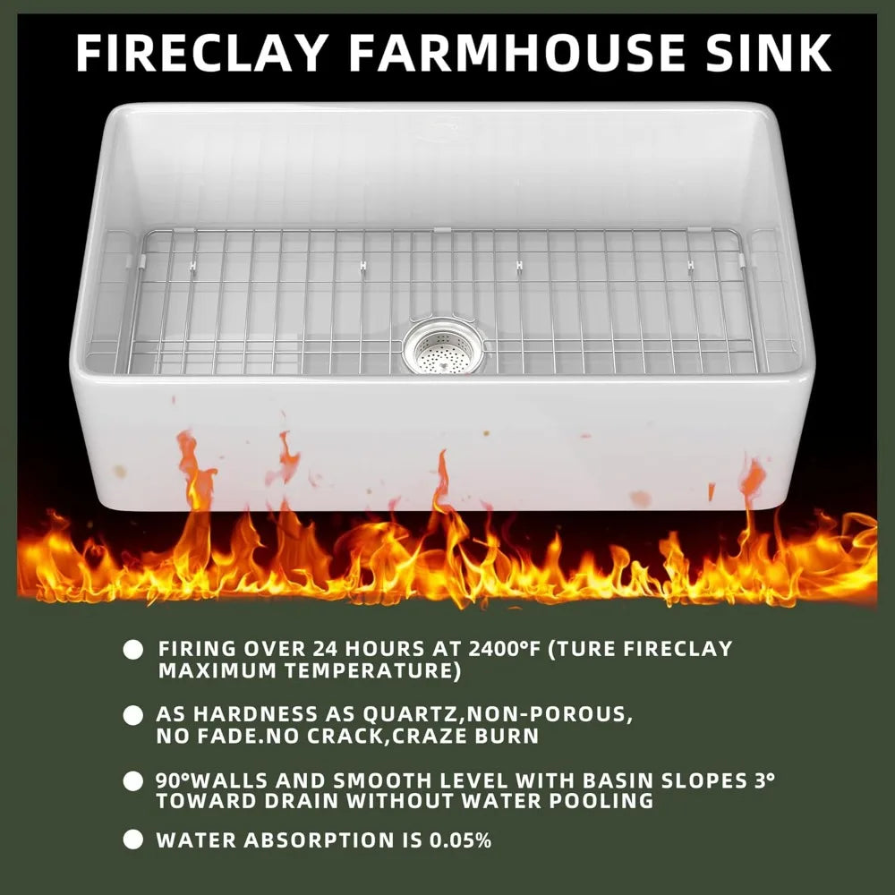 Fireclay Farmhouse Apron Front Sink Undermount Single Bowl