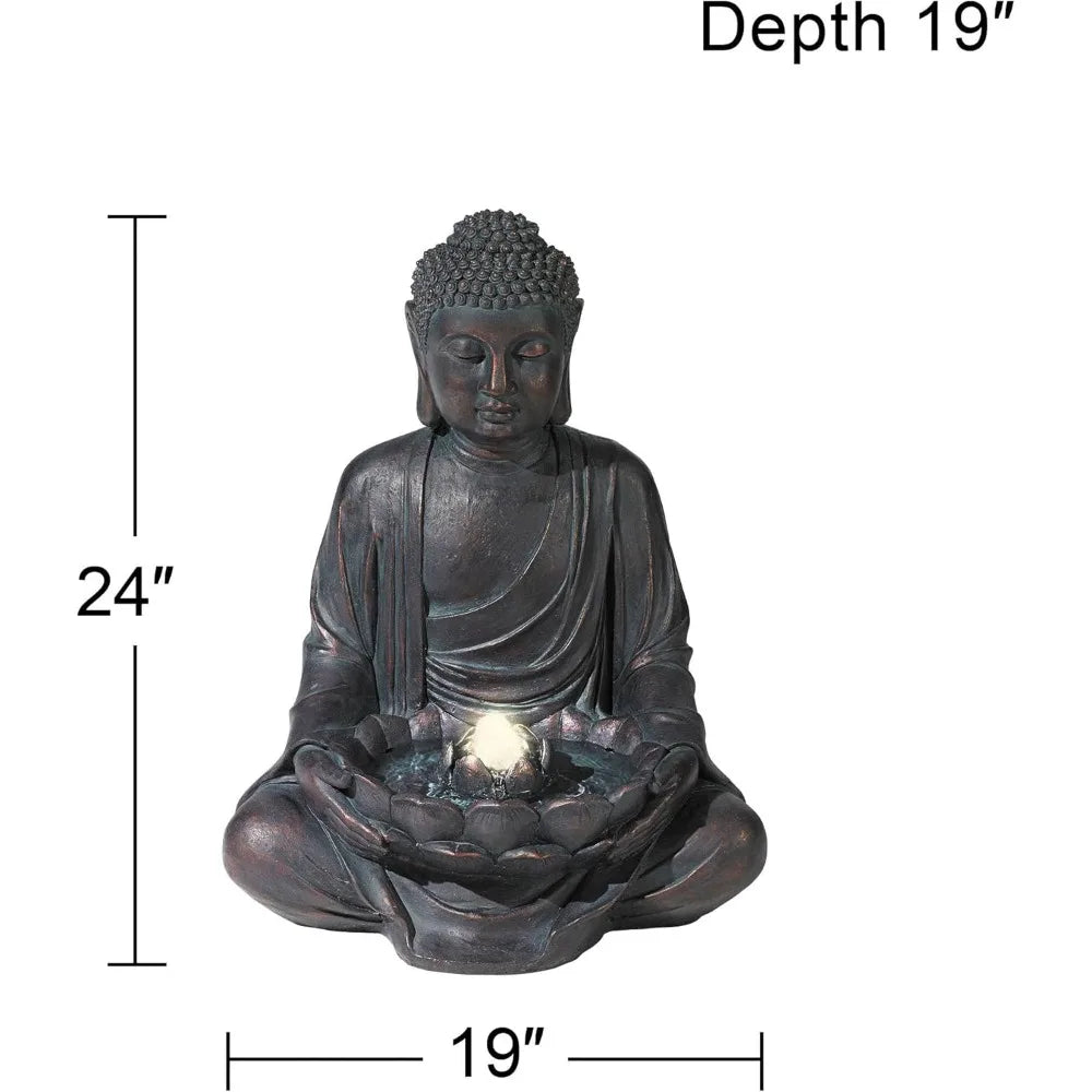 Meditating Buddha 24 Inch Zen Indoor Outdoor Resin Fountain