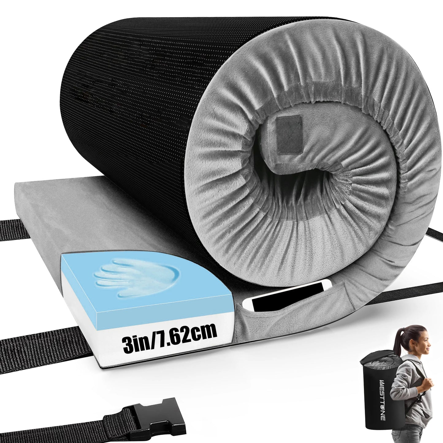 WESTTUNE Memory Foam Camping Sleeping Pad With Travel Bag