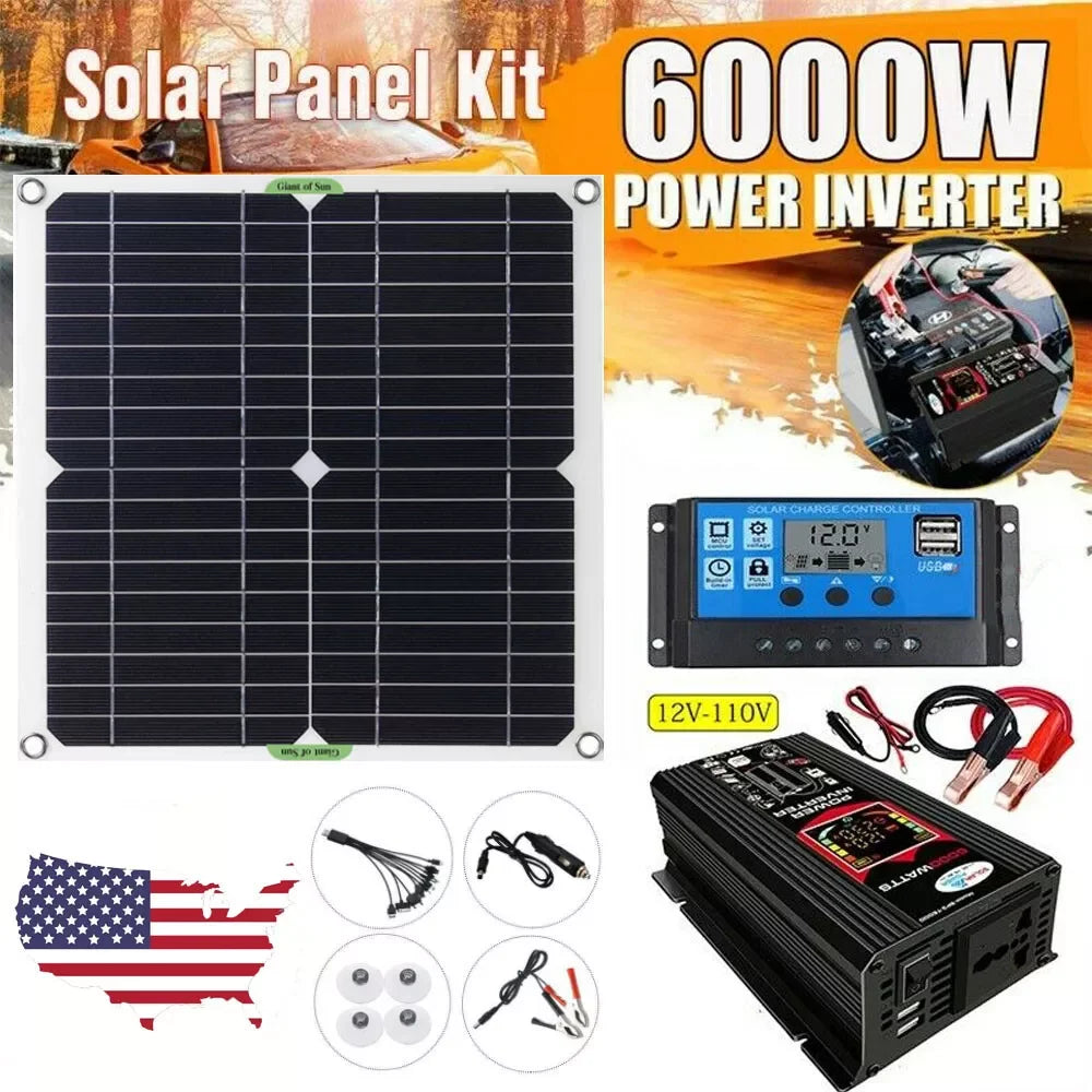 6000W Solar Panel Kit with Inverter and Battery Charger System