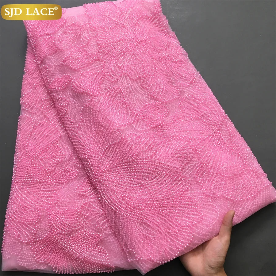 SJD Lace African Luxury Beads Mesh Net Lace Tulle Fabric