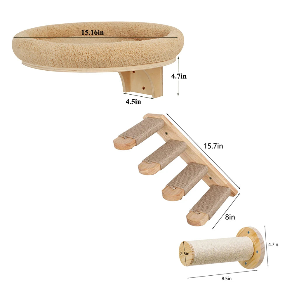 PETRAVELCN Cat Wall Mounted Wooden Climbing Ladder Hammock