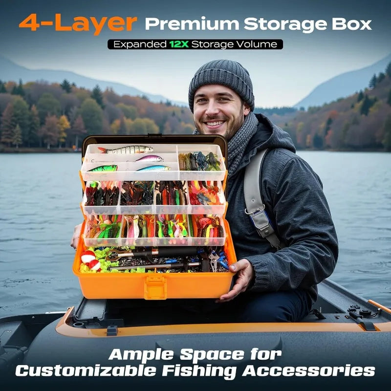 Large 4-Layer Tackle Box with 547Pcs Fishing Lures Kit