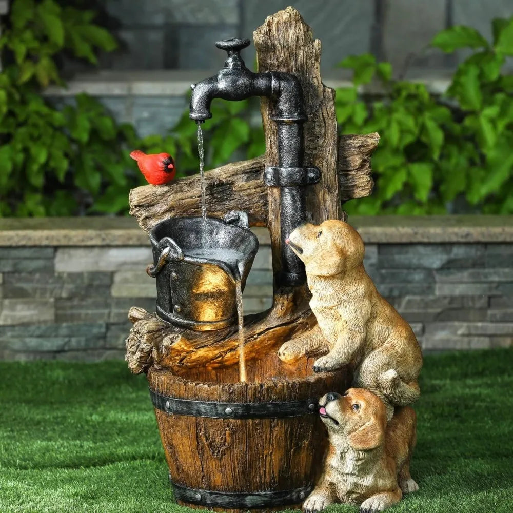 LuxenHome 30 Inch Resin Outdoor Water Fountain with LED Lights