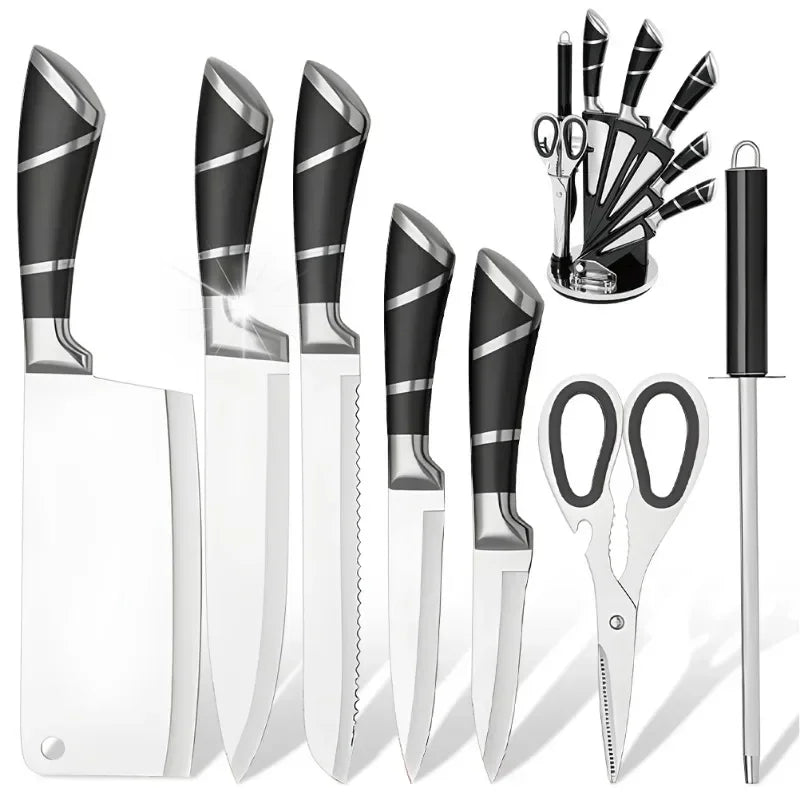 Stainless Steel Kitchen Knife Set 9 Pieces with Sharpener