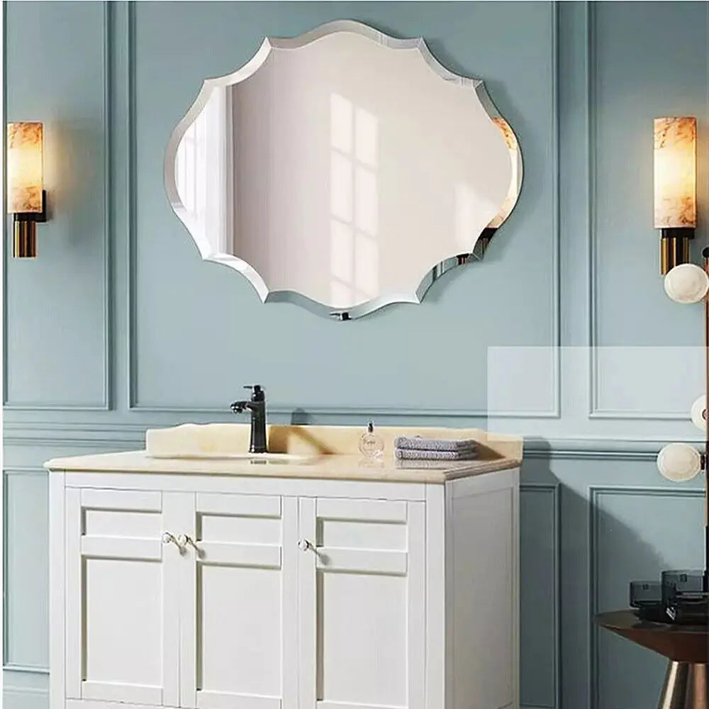 BORWAR Frameless Scalloped Wall Mirror With Beveled Edge