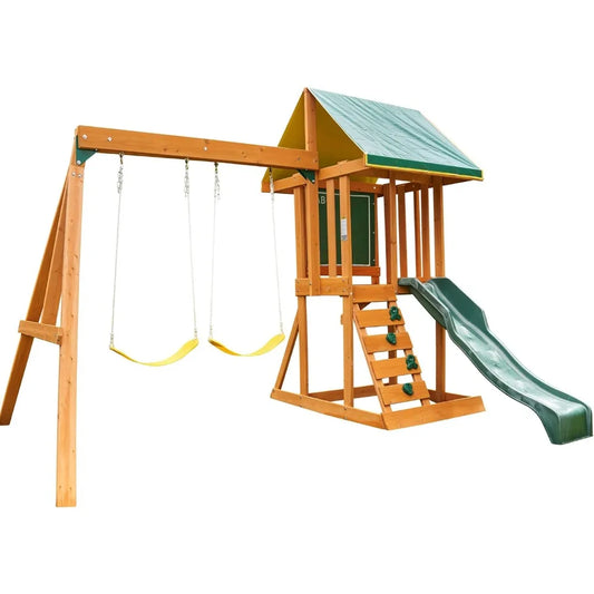 Wooden Outdoor Swing and Slide Set for Kids Activity Park