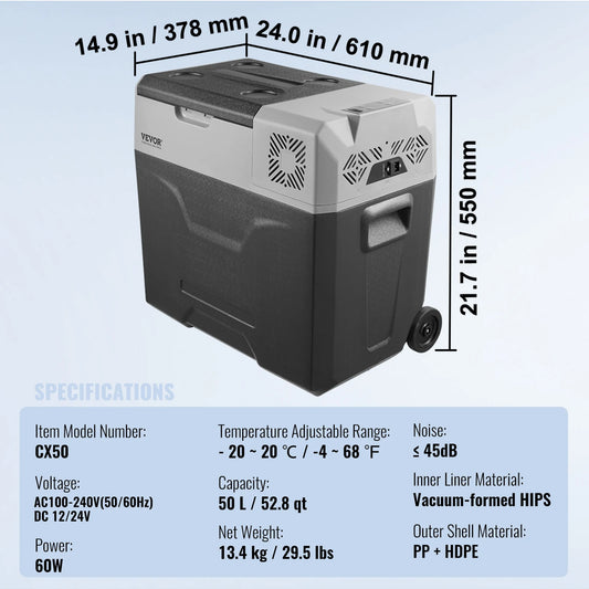 VEVOR 12 Volt 30L Portable Car Refrigerator with Wheels