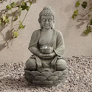 Meditating Buddha 24 Inch Zen Indoor Outdoor Resin Fountain