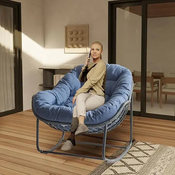 Outdoor Papasan Chair Rocking Patio Egg Chair Rattan Lounge