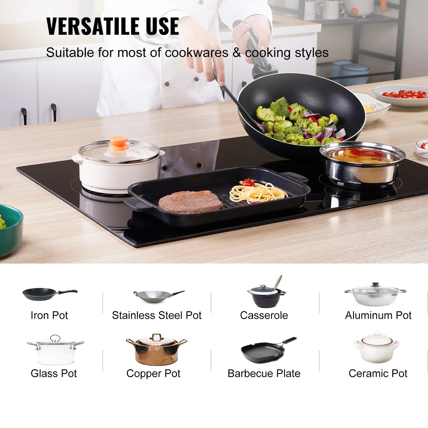 SucceBuy Induction Cooktop 4 Burner Ceramic Glass Electric