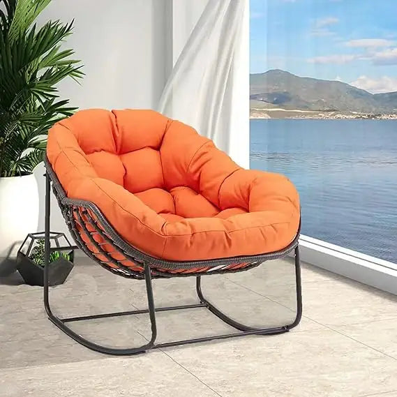 Outdoor Papasan Chair Rocking Patio Egg Chair Rattan Lounge