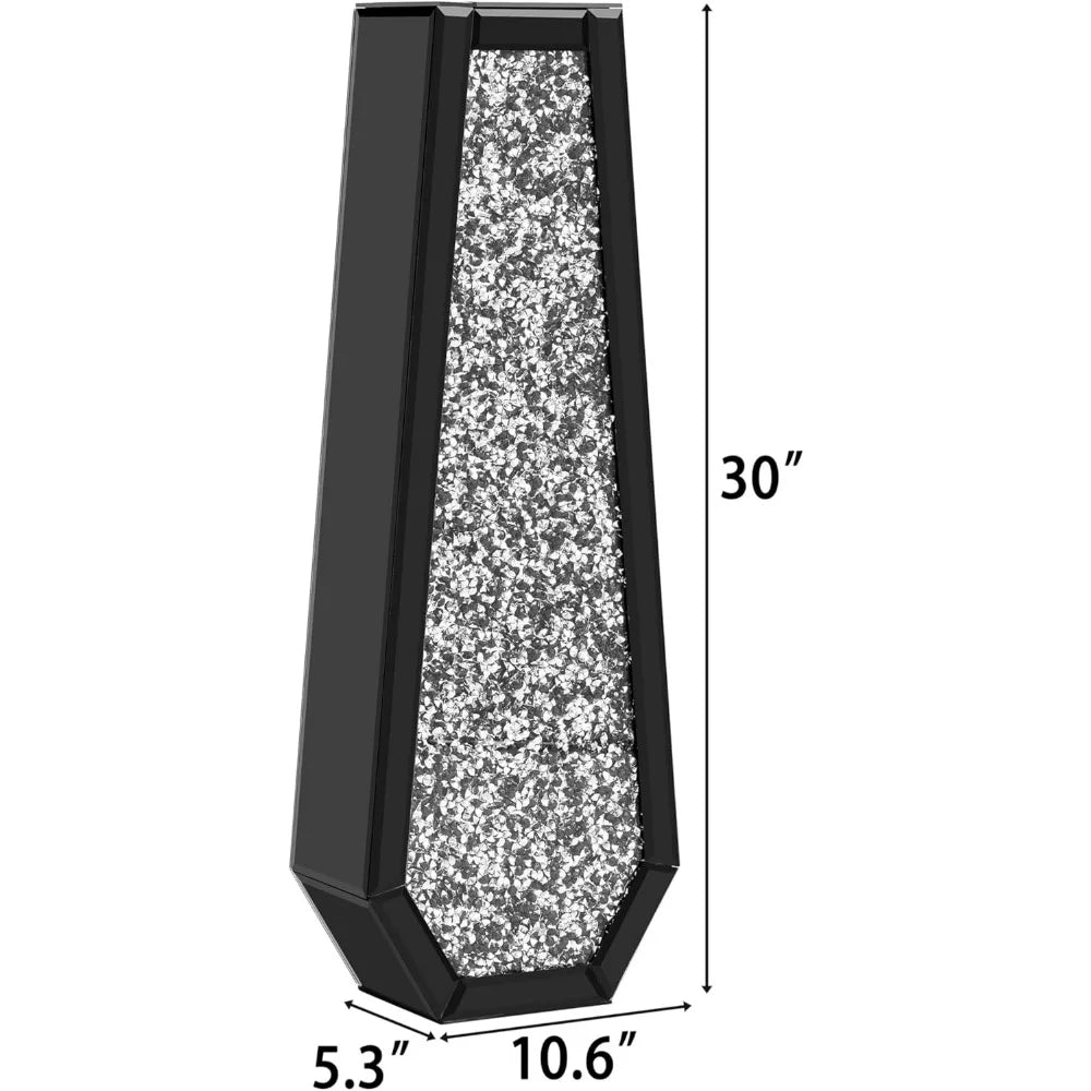 30 Inch Tall Black Crushed Diamond Floor Vase for Modern Decor
