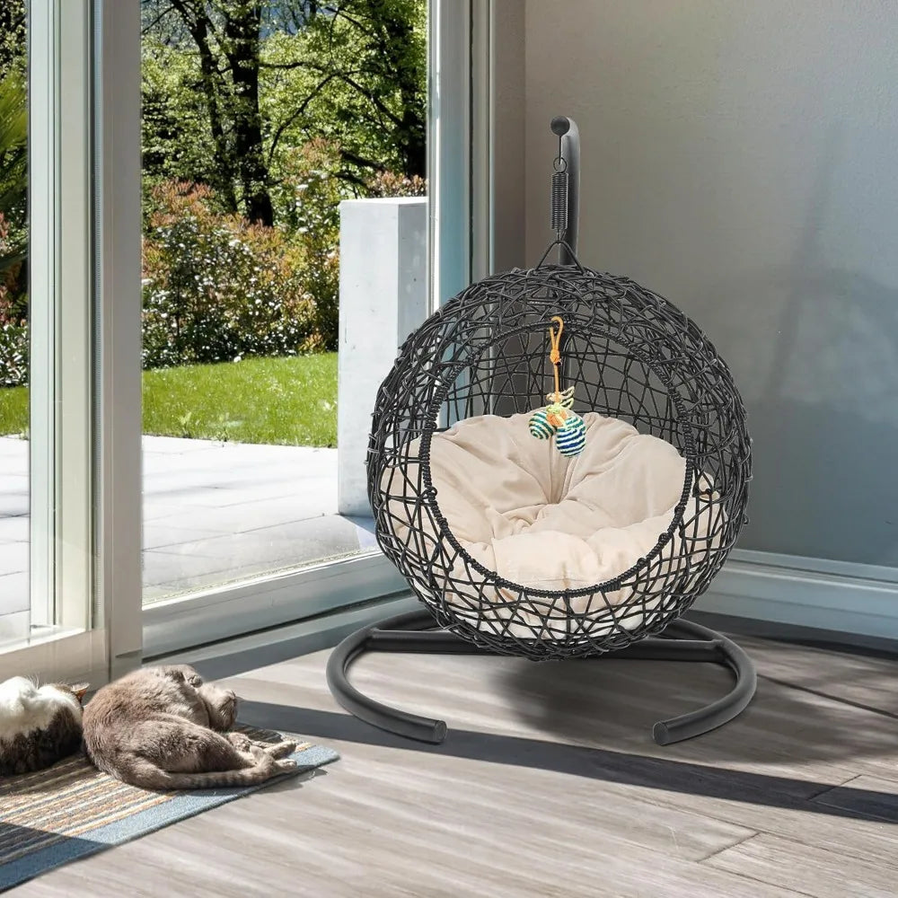Cat Swing Bed with Stand and Cushion for Indoor Relaxation