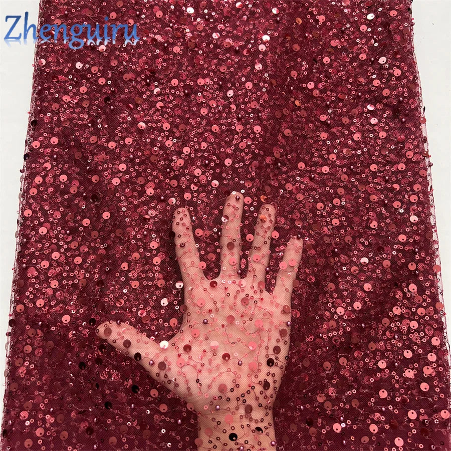 High Quality Silver Sequins Tulle Lace Fabric for Bridal Wear