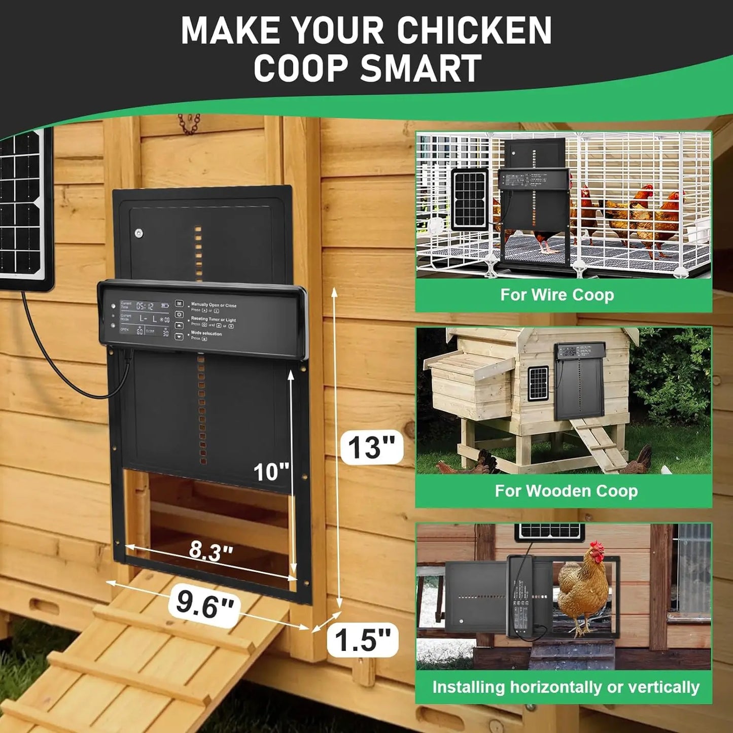 Solar Powered Automatic Chicken Coop Door with Timer and Sensor