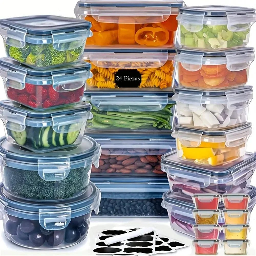 24pcs Reusable Kitchen Storage Container Set with Flip Lids