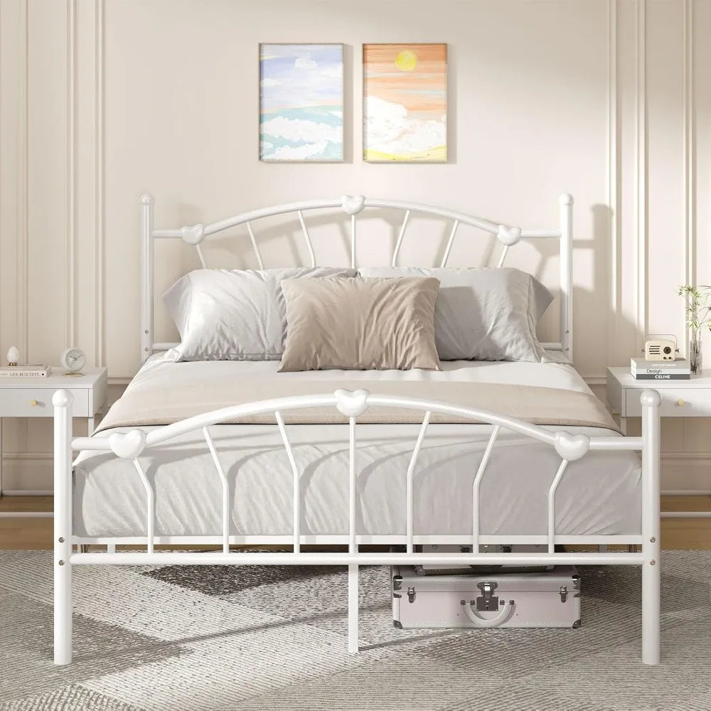 Angduo Metal Bed Frame with Heart Shaped Headboard Plus