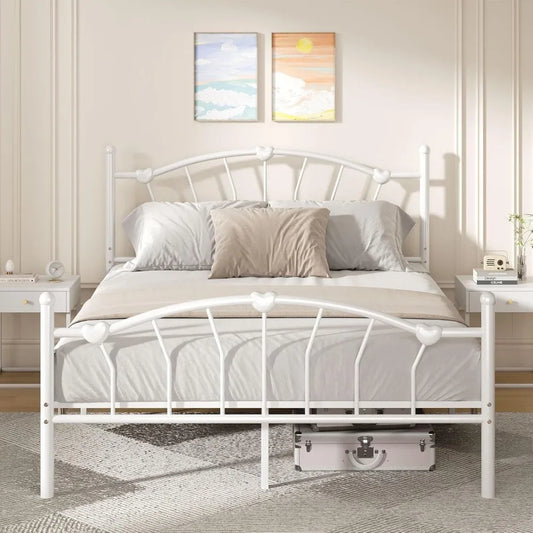 Angduo Metal Bed Frame with Heart Shaped Headboard Plus