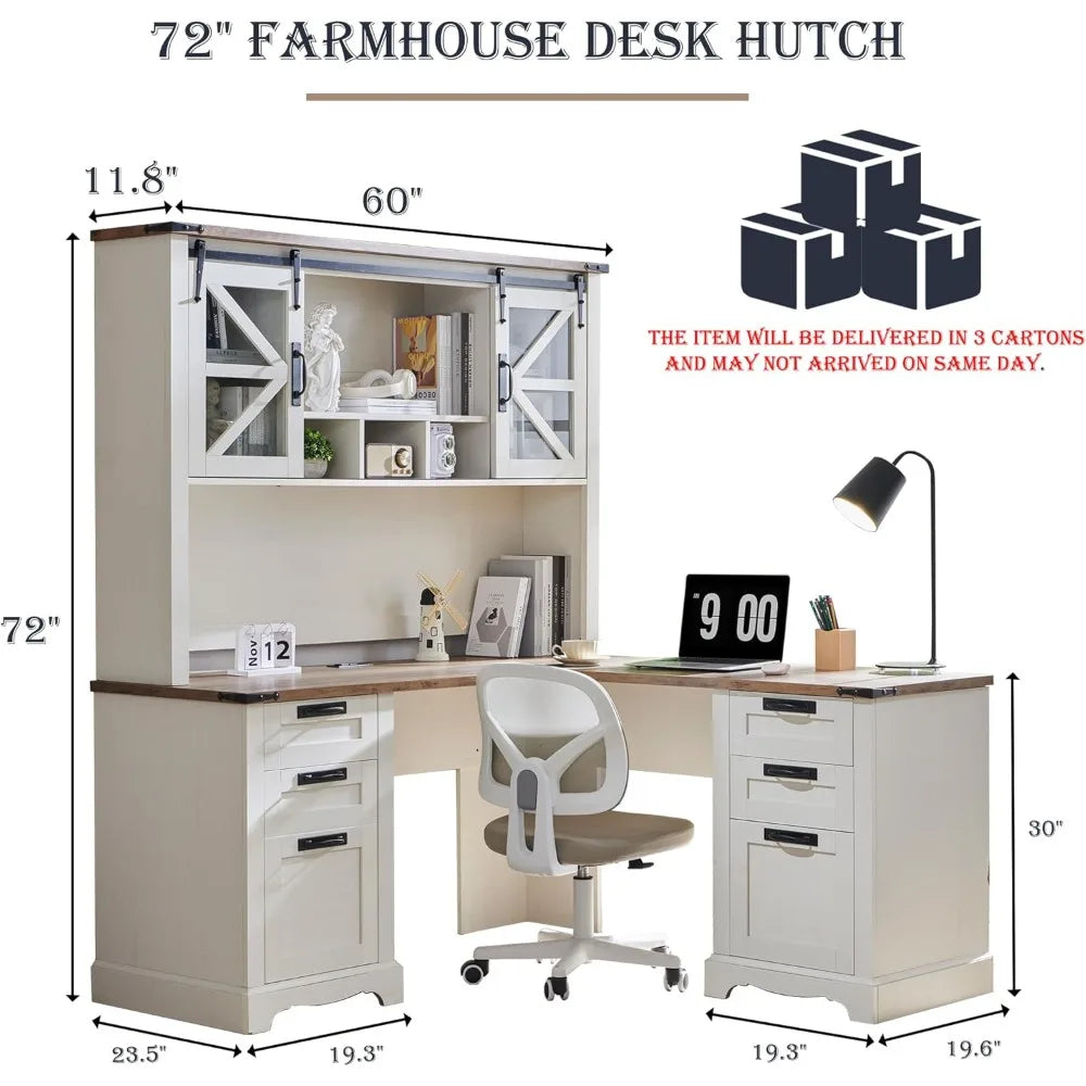 Modern Wood Executive Desk with Hutch and Storage Solutions