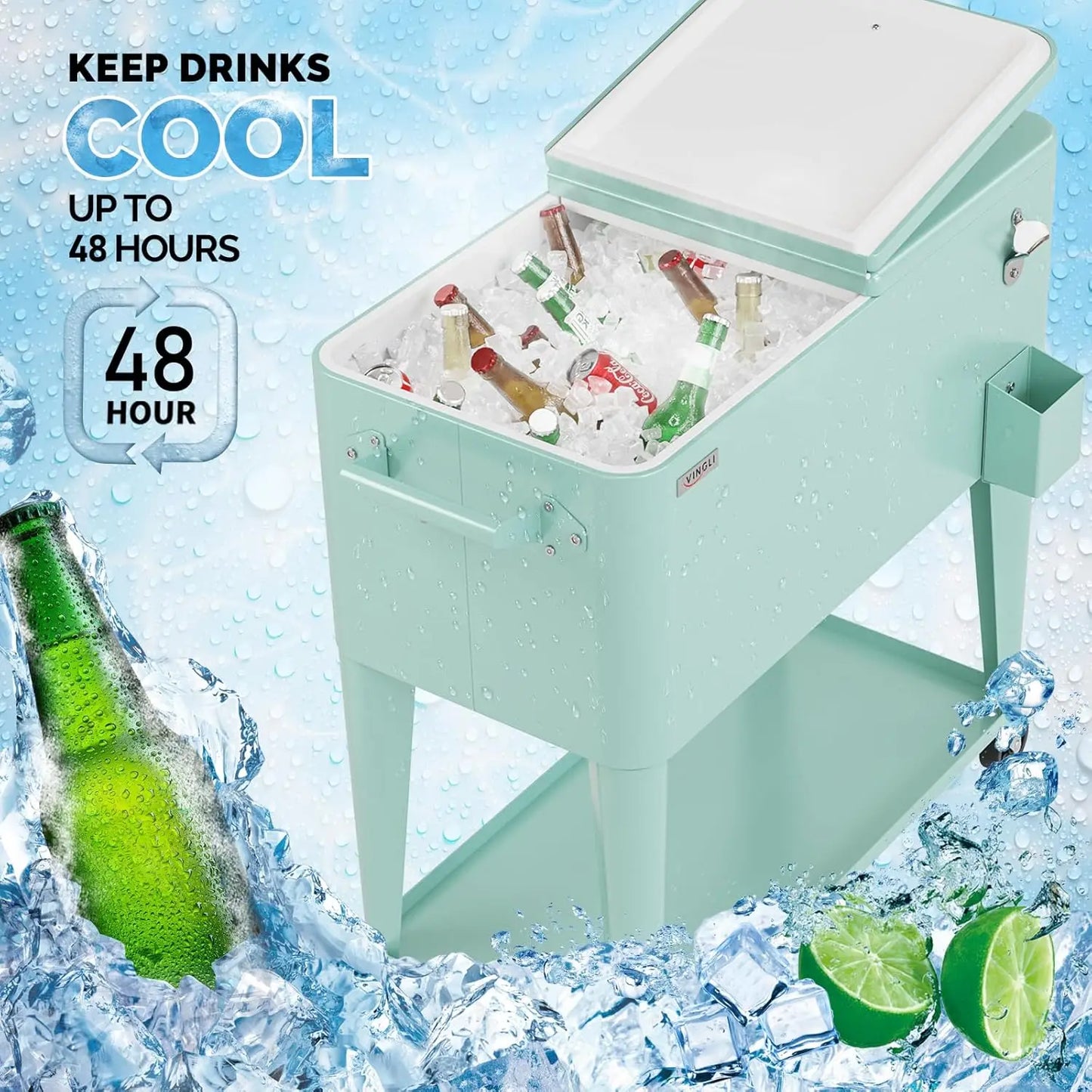 XMSJ 80 Quart Rolling Ice Chest Portable Cooler Cart