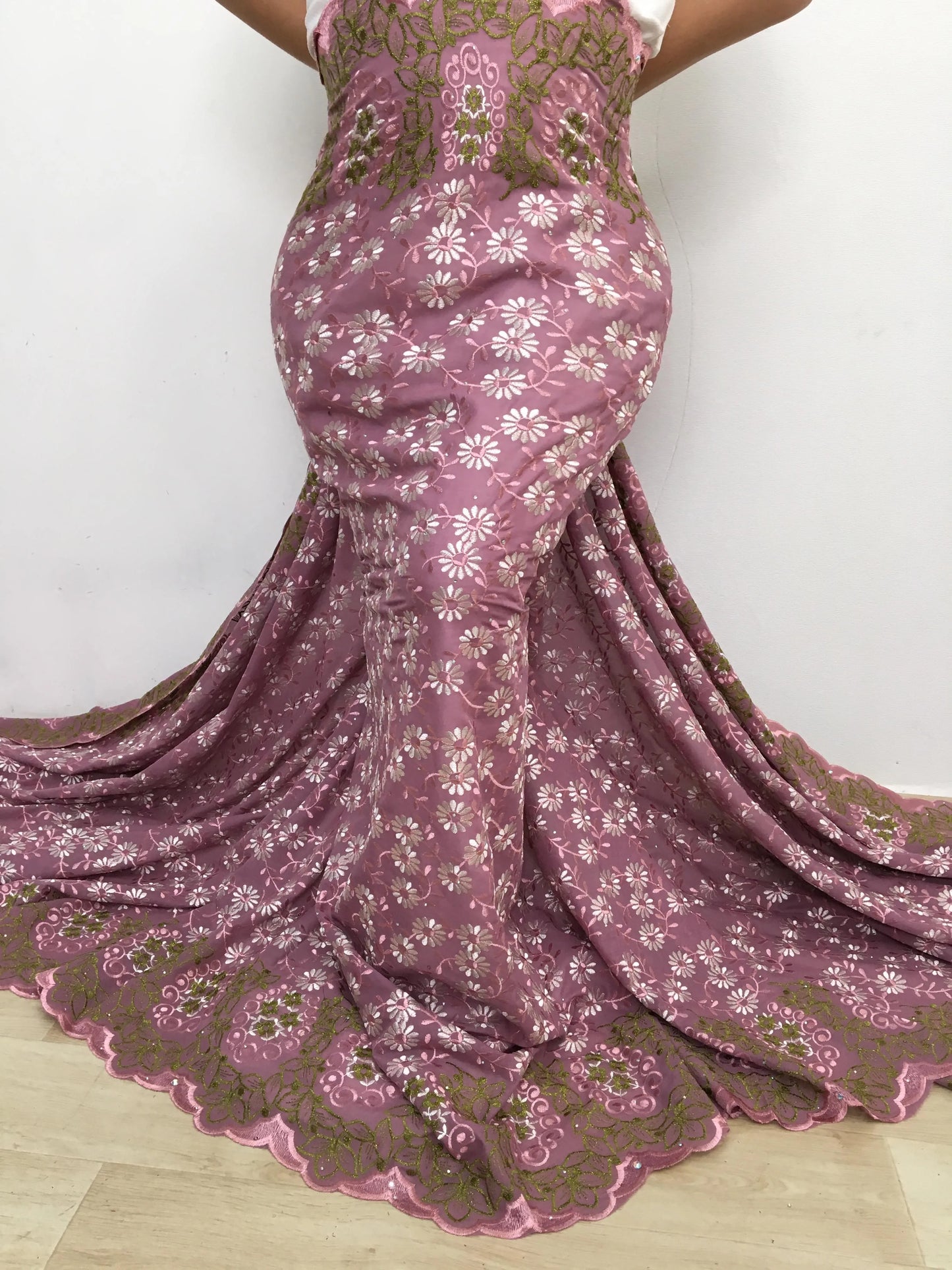 Kalume African Cotton Embroidered Lace Fabric With Stones