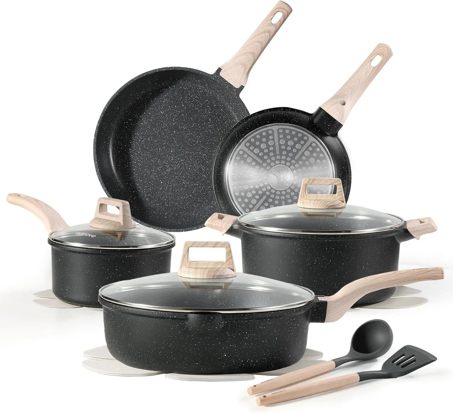 Hign-Concerned 14 Piece Nonstick Cookware Set with Utensils