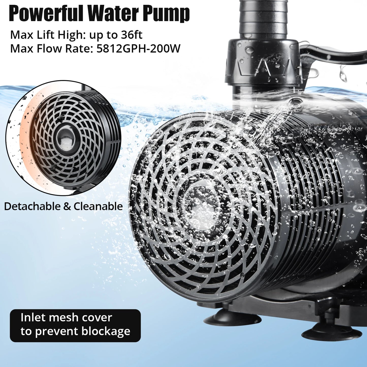 HiMISS Submersible Pond Pump 200W High Flow 5812 GPH