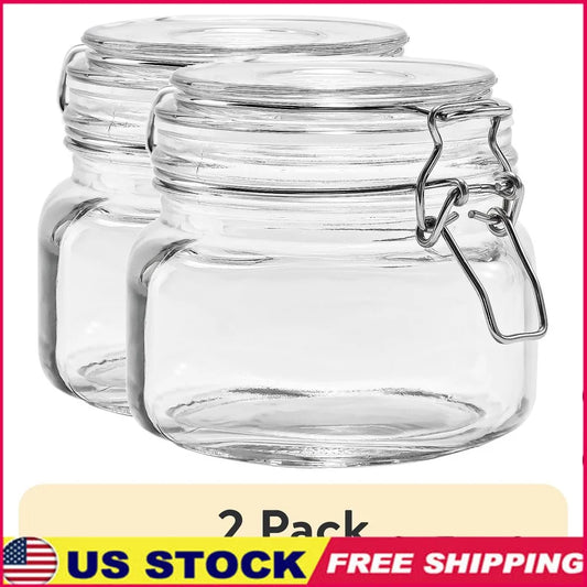 2 Pack 17 Ounce Airtight Glass Storage Jars for Kitchen Use