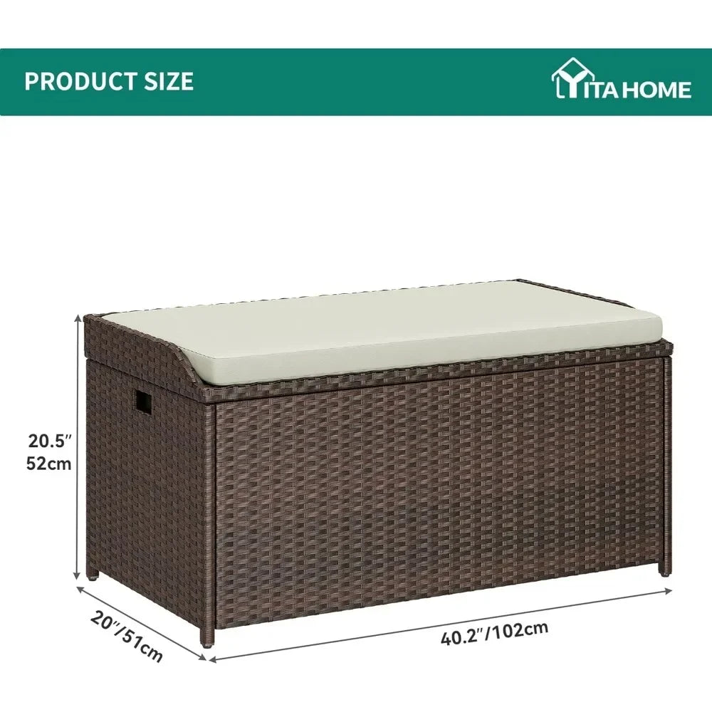Outdoor Storage Bench 70 Gallon Rattan Patio Box with Cushion