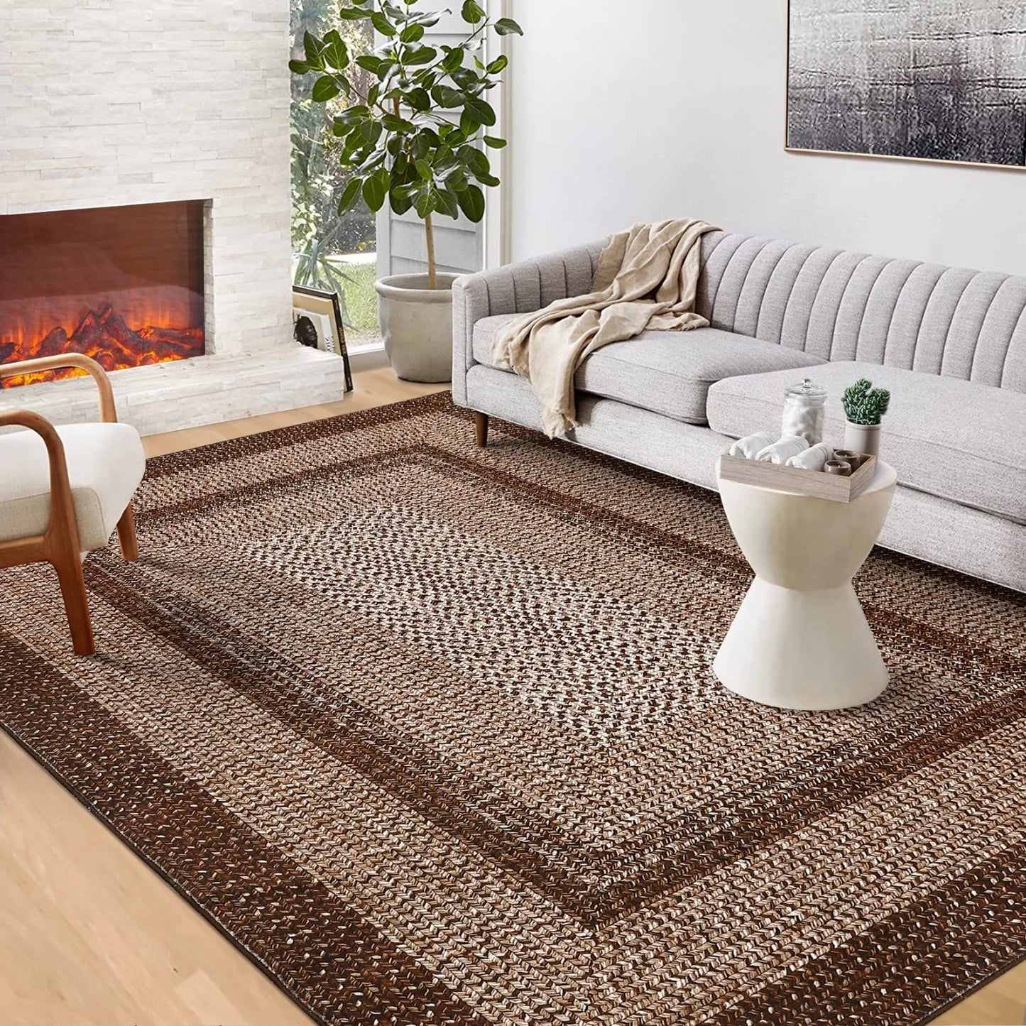 HiMISS Washable Braided Area Rug for Living Room Non Slip
