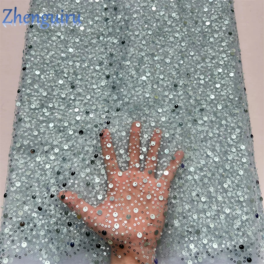 High Quality Silver Sequins Tulle Lace Fabric for Bridal Wear