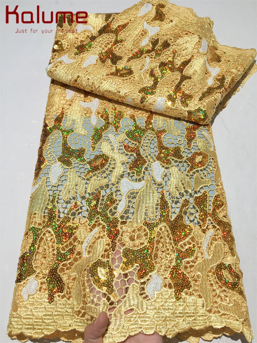 Kalume High Quality African Sequins Lace Fabric for Dresses