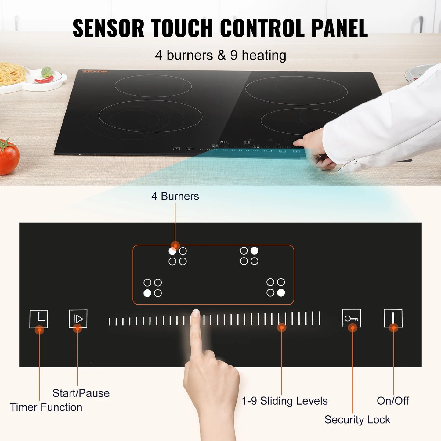 SucceBuy Induction Cooktop 4 Burner Ceramic Glass Electric