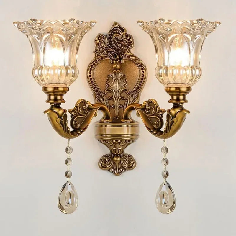 European Style Retro Crystal Glass Dual Head Wall Lamp