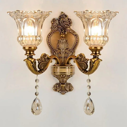 European Style Crystal Glass Dual Head Wall Lamp Plus