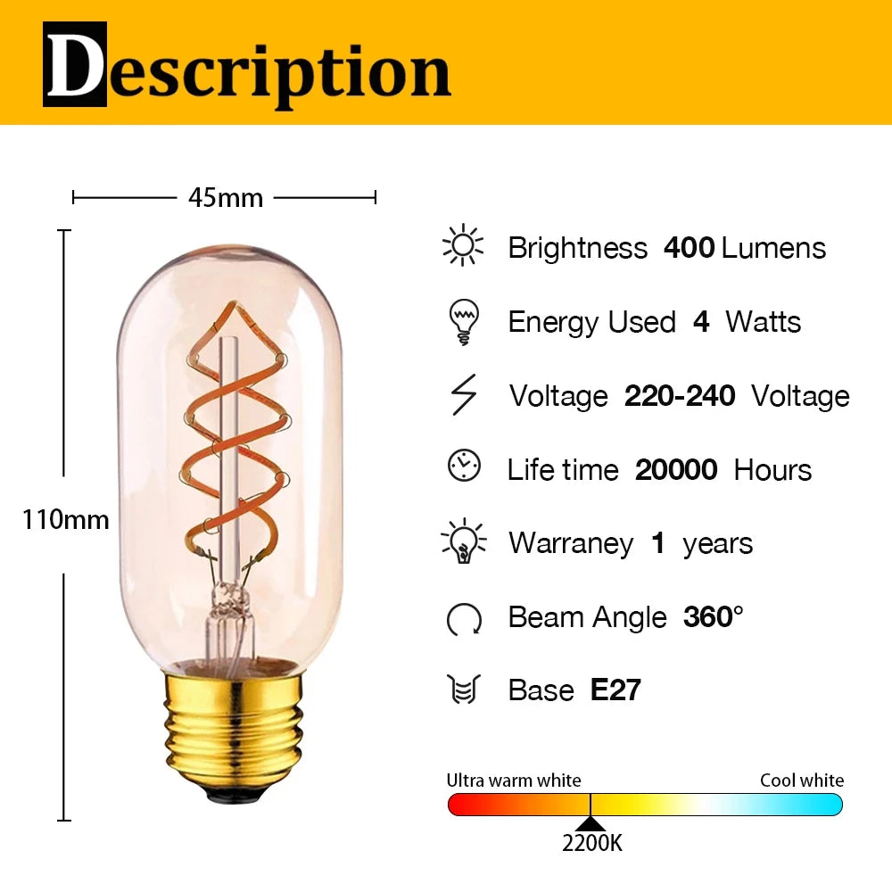 Genixgreen Antique Flexible Tubular LED Bulb E27 Dimmable