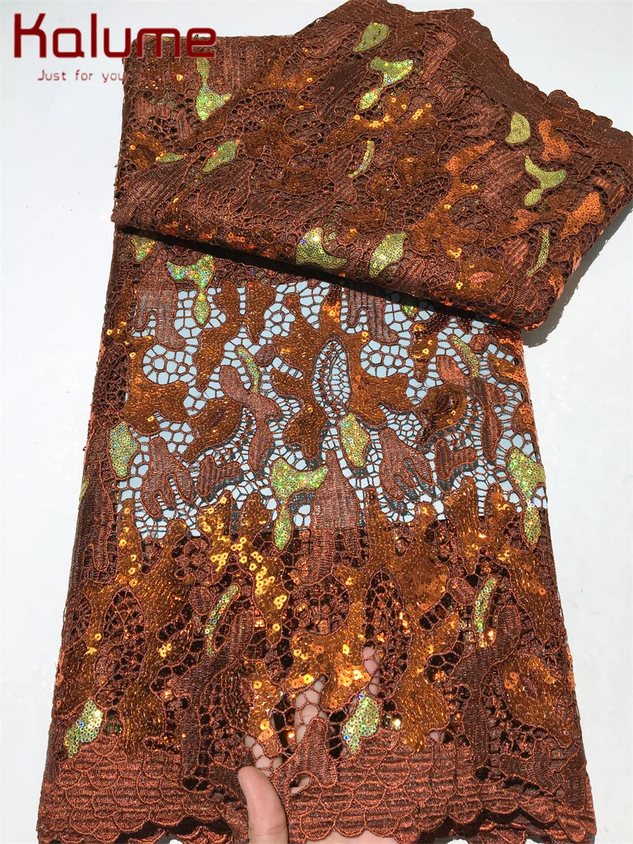 Kalume High Quality African Sequins Lace Fabric for Dresses