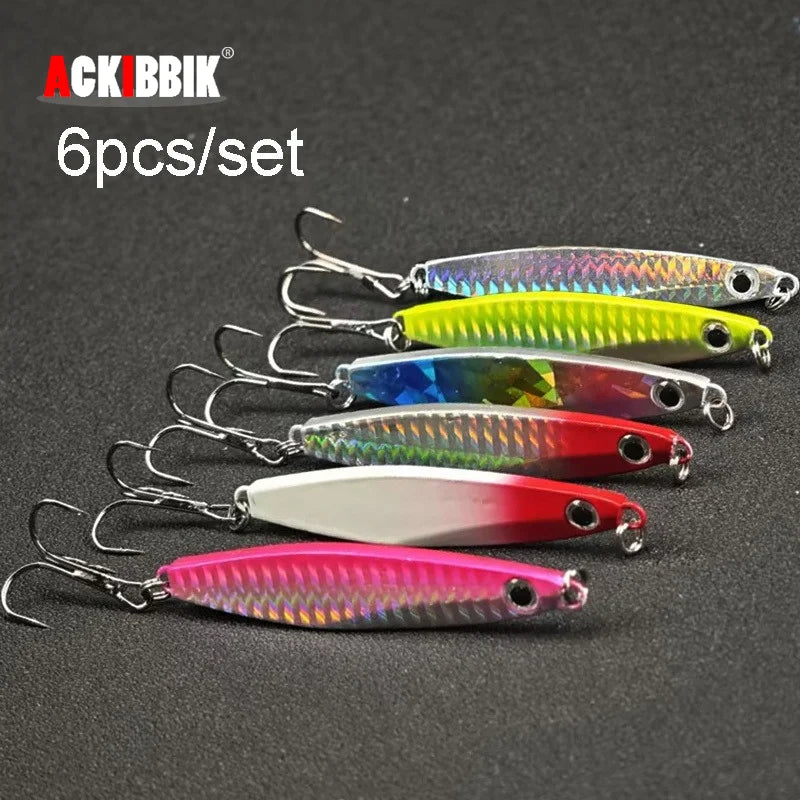 Ackibbik 6pcs Metal Cast Jig Spoon Saltwater Lure For Tuna
