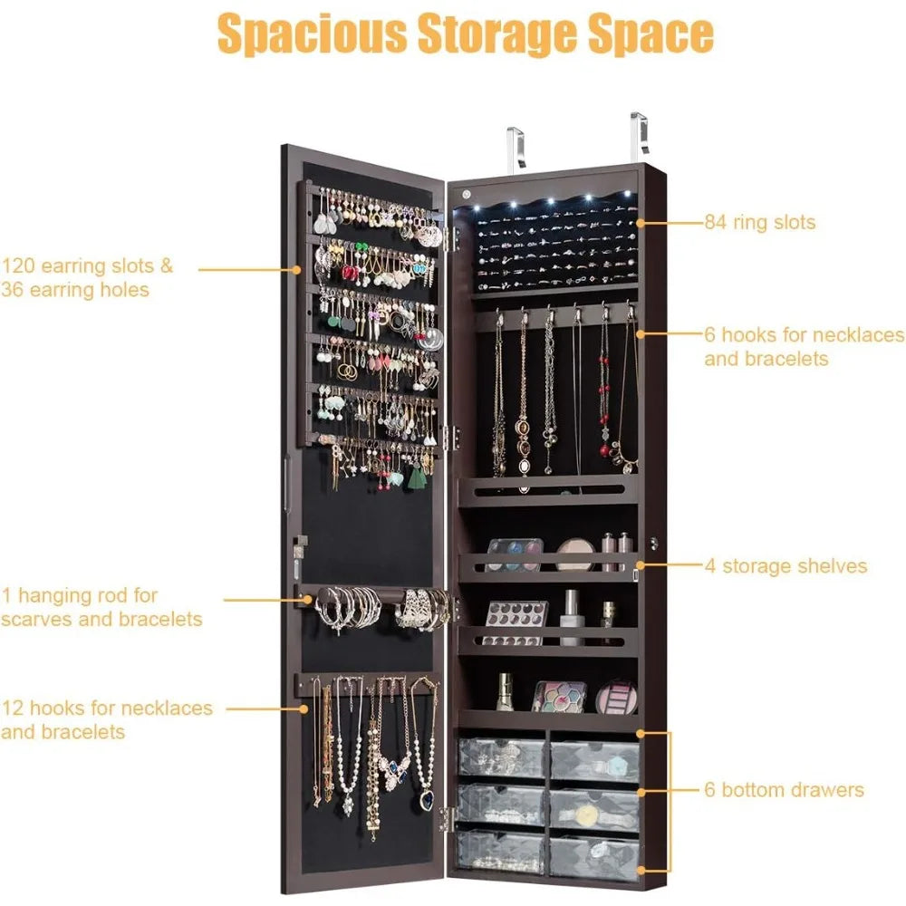 Guangbai Jewelry Cabinet Armoire Wall Mount With Lights