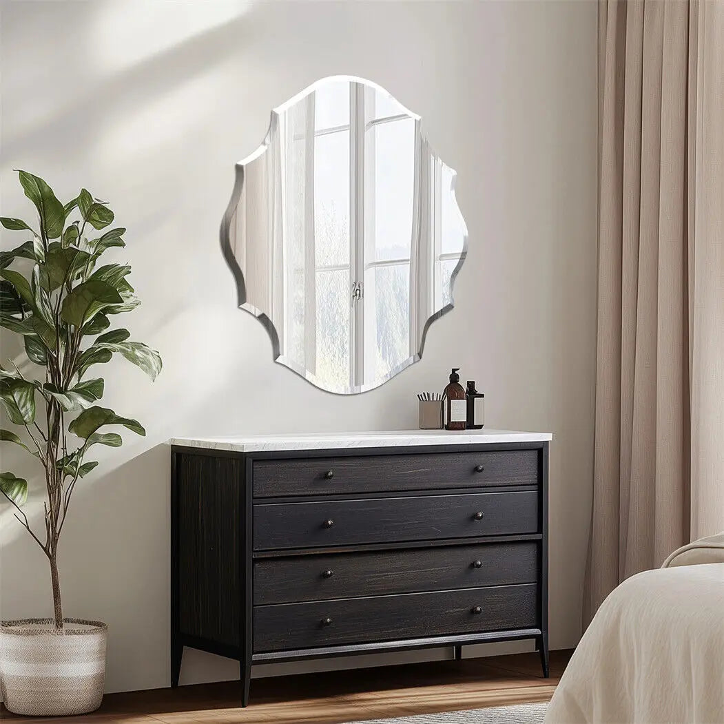 BORWAR Frameless Scalloped Wall Mirror With Beveled Edge