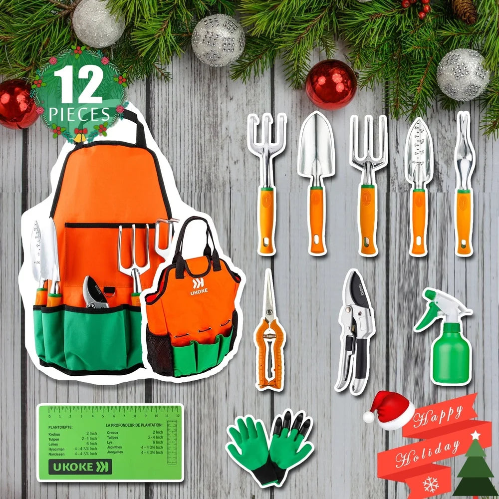 XMSJ 12 Piece Aluminum Garden Tools Set with Tote Bag