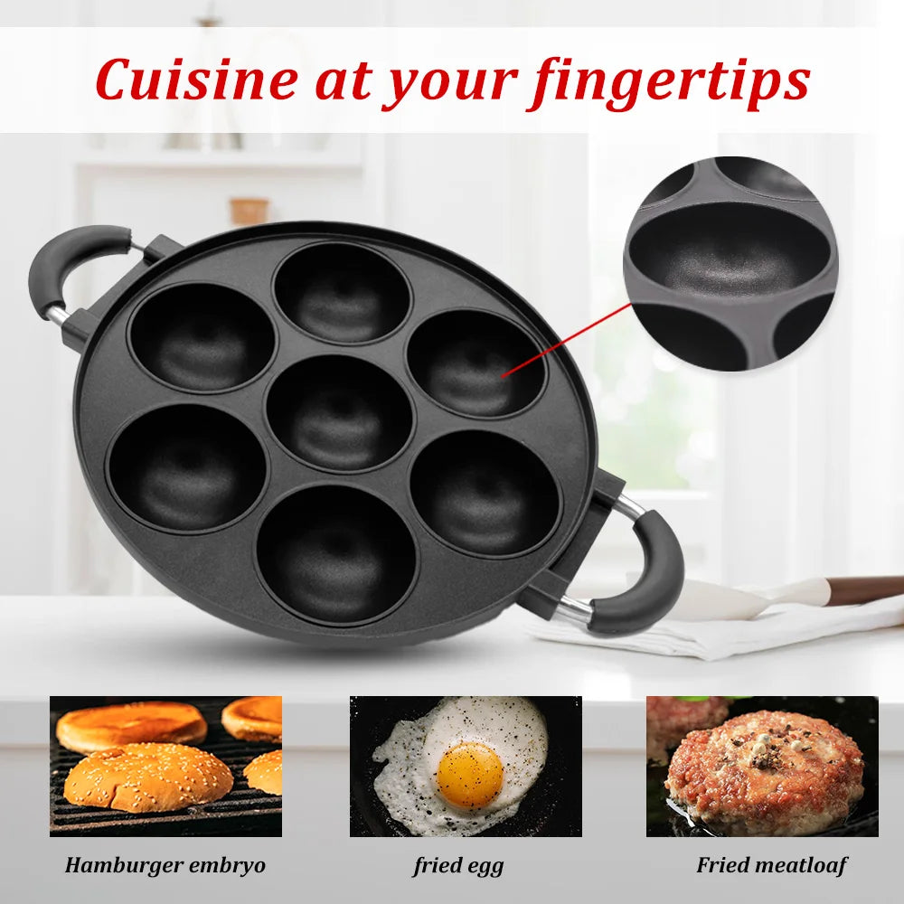Cast Iron 7 Hole Omelette Pan Nonstick Cookware Kitchen