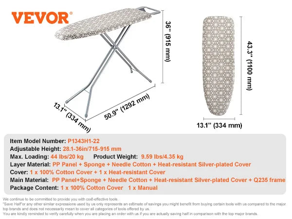 SucceBuy Ironing Board With Adjustable Height Foldable Legs